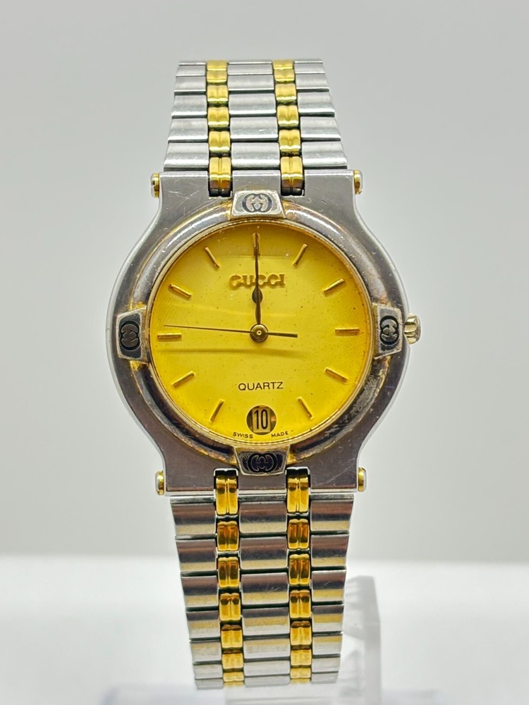 Vintage GUCCI 9000M Gold Silver Date Quartz Watch Untested For Parts