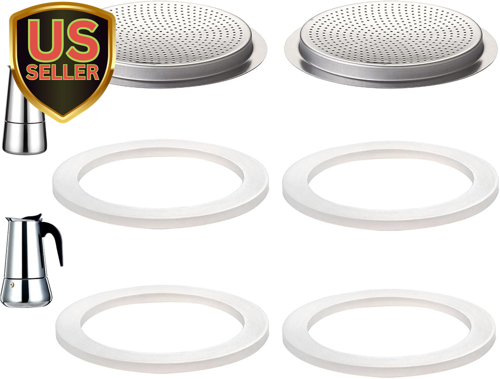 2-Pack Coffee Filters with 4 Silicone Gaskets for 4-Cup Stovetop Espresso Maker