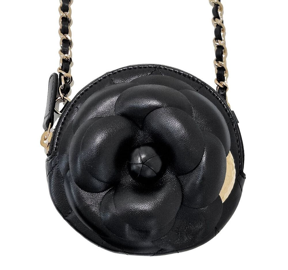 CHANEL Camellia Mini Chain Crossbody Bag Black Gold 7585618966 133473692