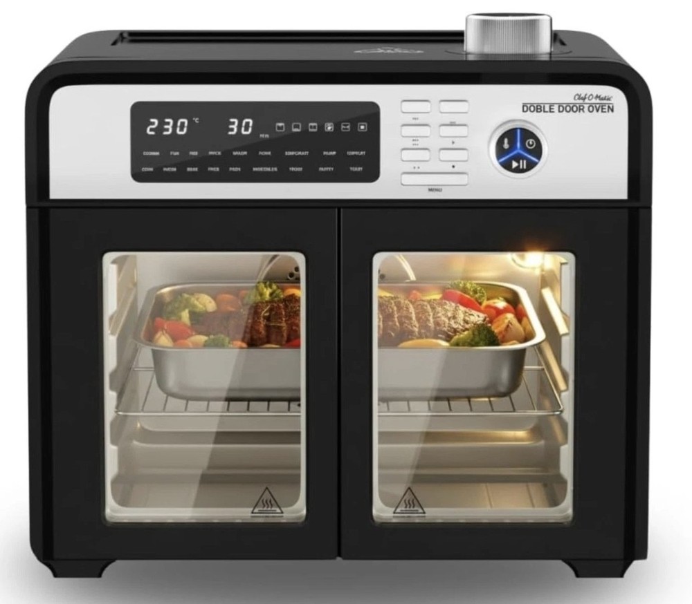 NEW Chef-O-Matic Double Door Oven 28L Air Fryer with 8 Presets & Rotisserie-USED