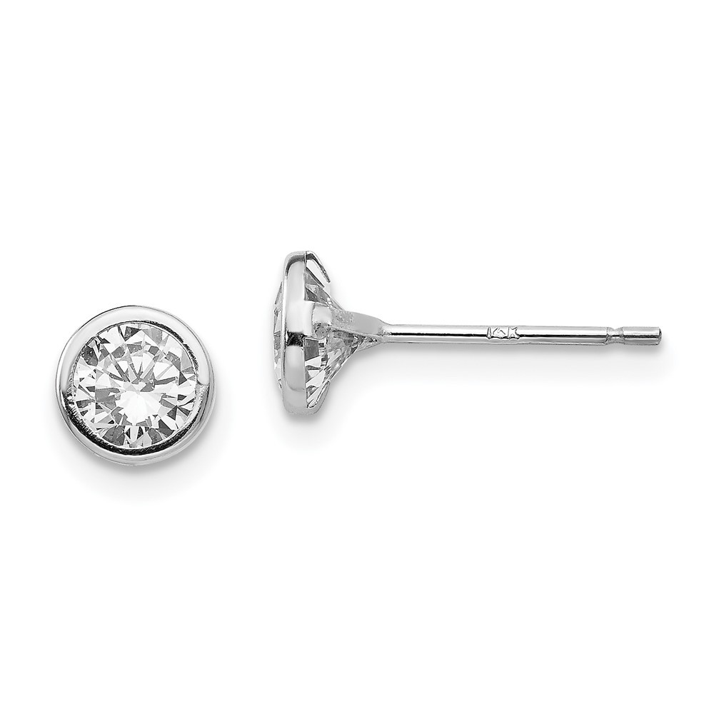 14k White Gold 5mm Bezel Set Cubic Zirconia Post Stud Earrings 0.21gm L-5mm