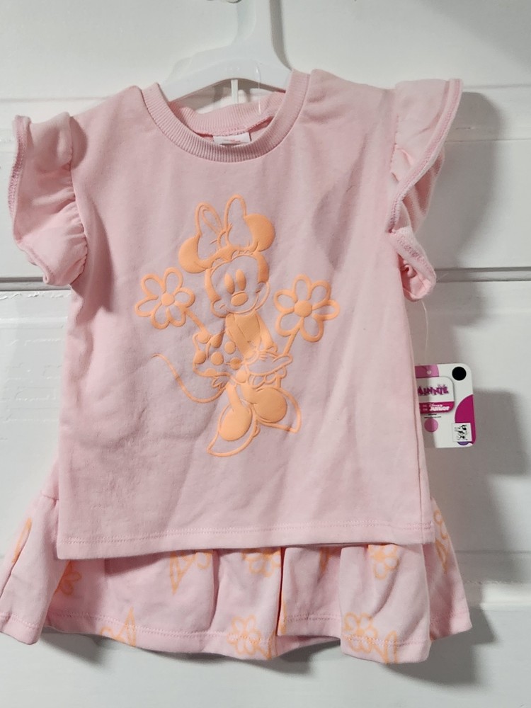 3t Girls Minnie Mouse 2 Piece Set Nwt Pink & Orange Short & Shirt