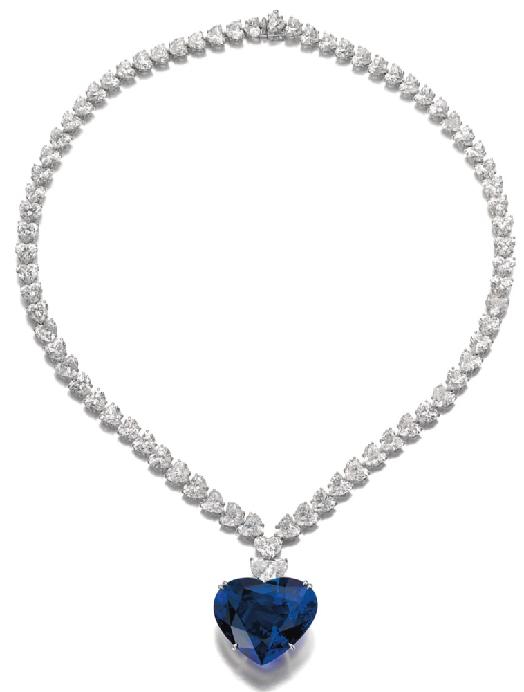 75ct Heart-Shaped Simulated Sapphire & CZ Tennis Necklace in 14k White Gold Plated