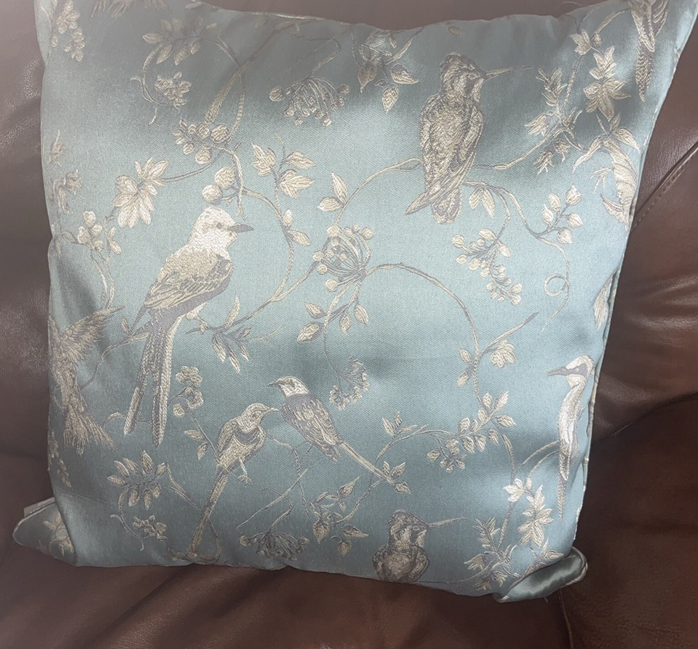 Madison Home Decorative pillo Square 22x22 Aqua Embroidery Birds Elegant