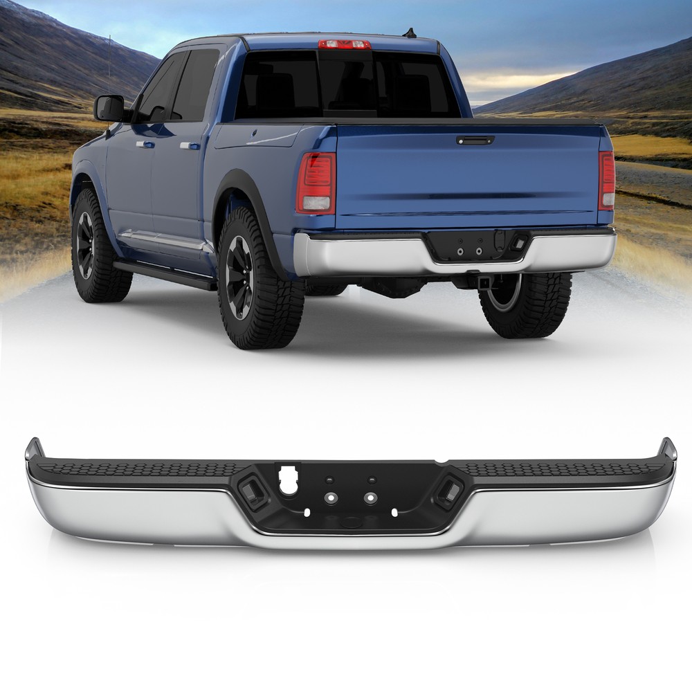 Chrome Rear Bumper W/Bracket For 09-19 Dodge Ram 1500 10-12 2500 3500 w/o Sensor
