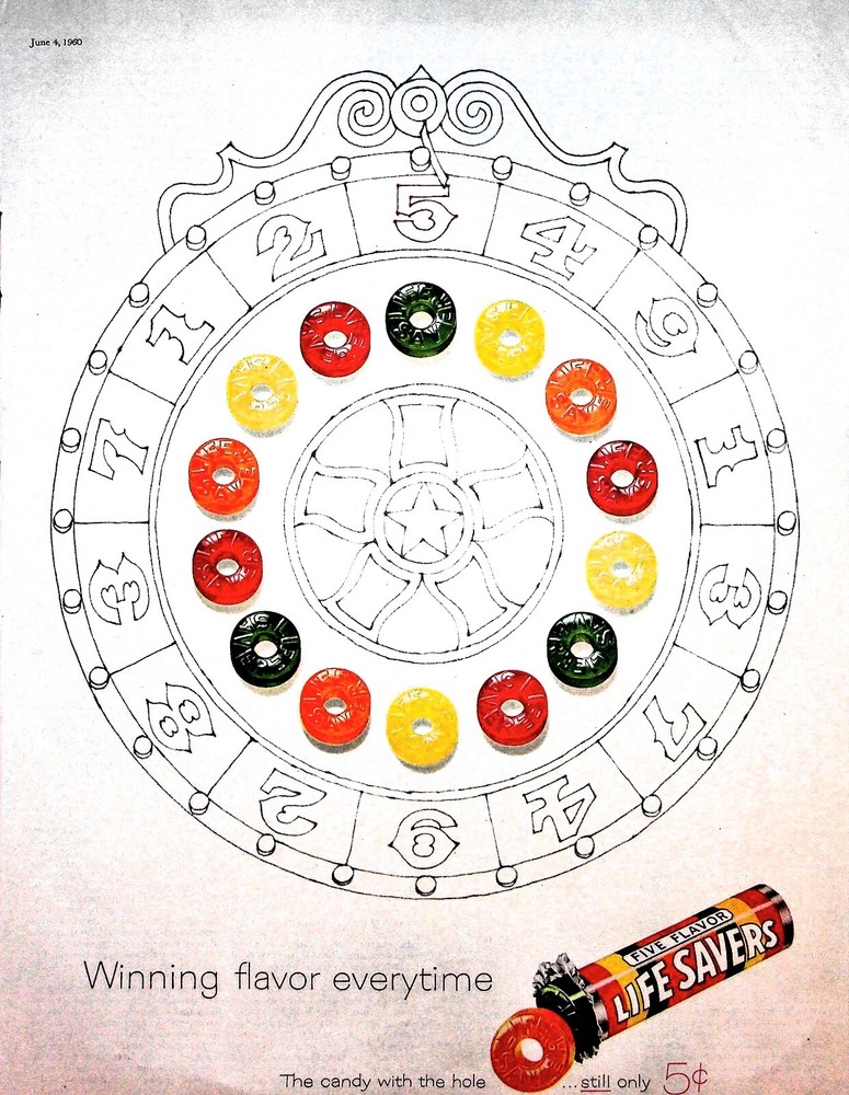 Original 1960 Life Savers Ad: Winning Flavor Everytime, Casino Wheel