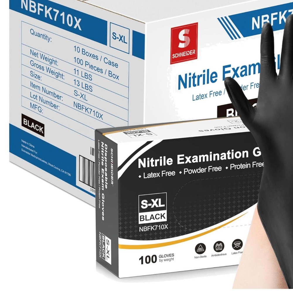 Multi-Purpose Black Nitrile Gloves Medium 1000-ct Medical Food-Safe Durable