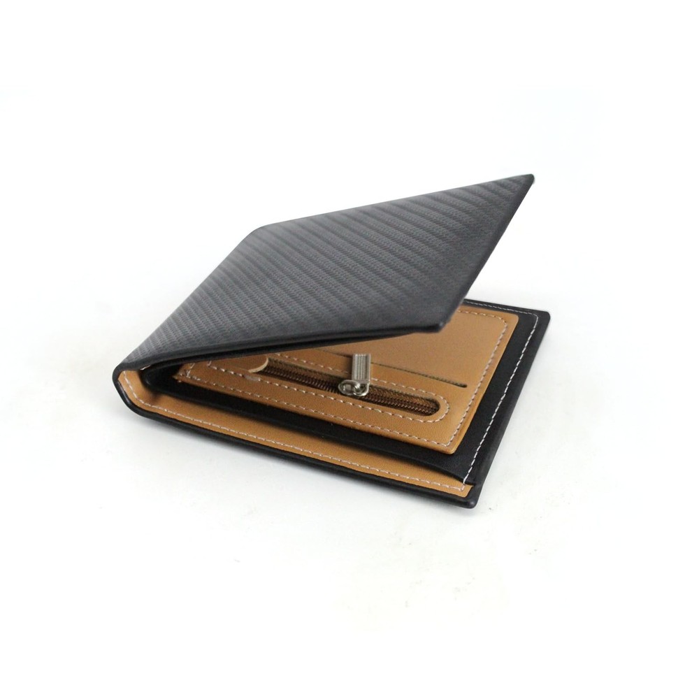 Wallet for Men, PU Leather Mens Wallet with 3 Card Slots, 1 ID Window, 1 Zipp...