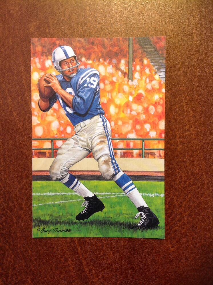 Johnny Unitas Baltimore Colts unsigned Goal Line Art Card slight wear