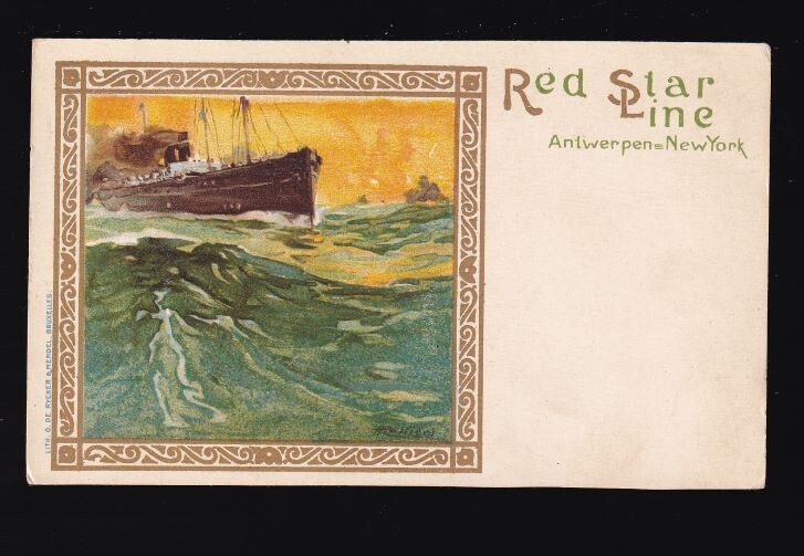 Vintage 1906-13 Red Star Line Postcard Signed by Artist Henri Cassiers from Menu
