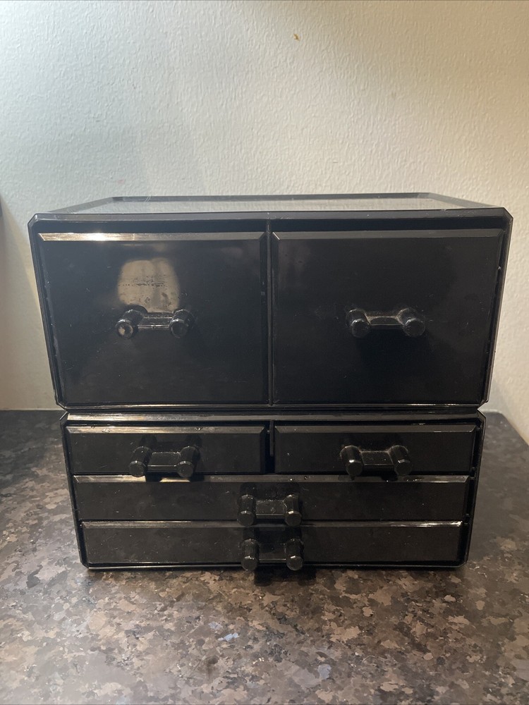 Black Acrylic Cosmetic Makeup Organizers Jewelry Drawer Storage Stackable Set