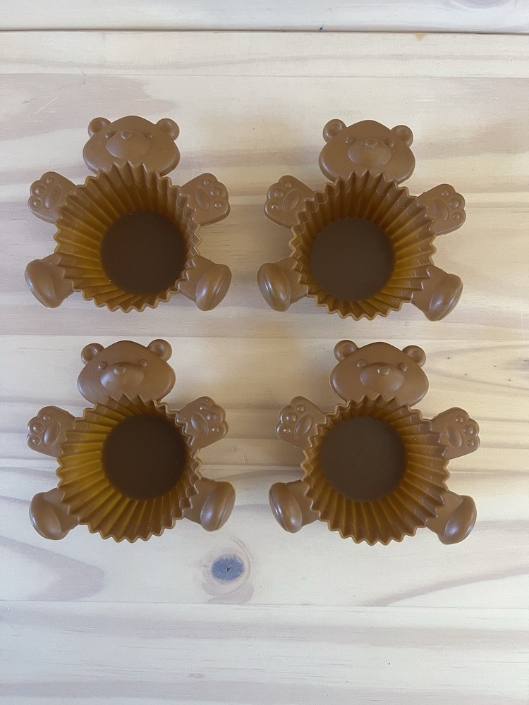 Vintage Wilton Silicone Teddy Bear Cupcake Molds Cups Liners Dark Brown Set Of 4