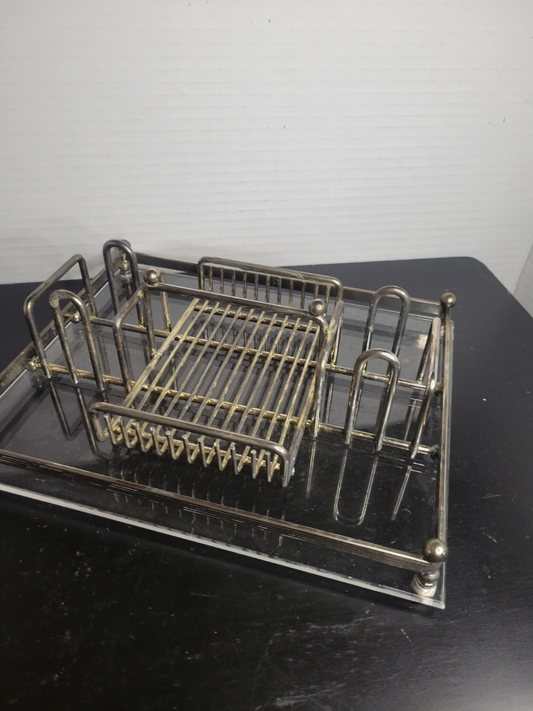 Vintage Onieda Silver Plate And Lucite Cutlery Buffet Caddy