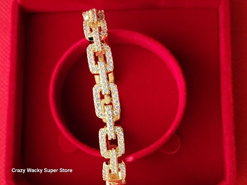 18k Gold Plated White Cubic Zirconia Open Bangle