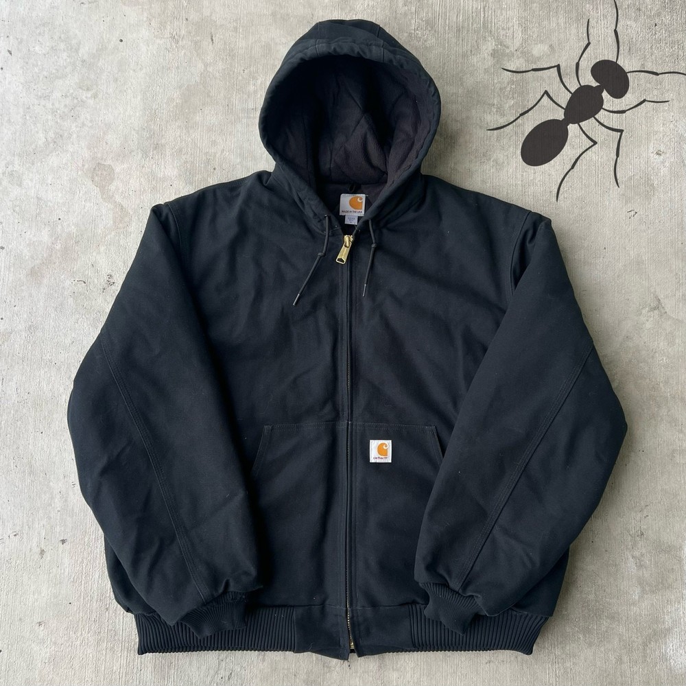 Vintage Y2K black Carhartt hooded quilted work wear jacket