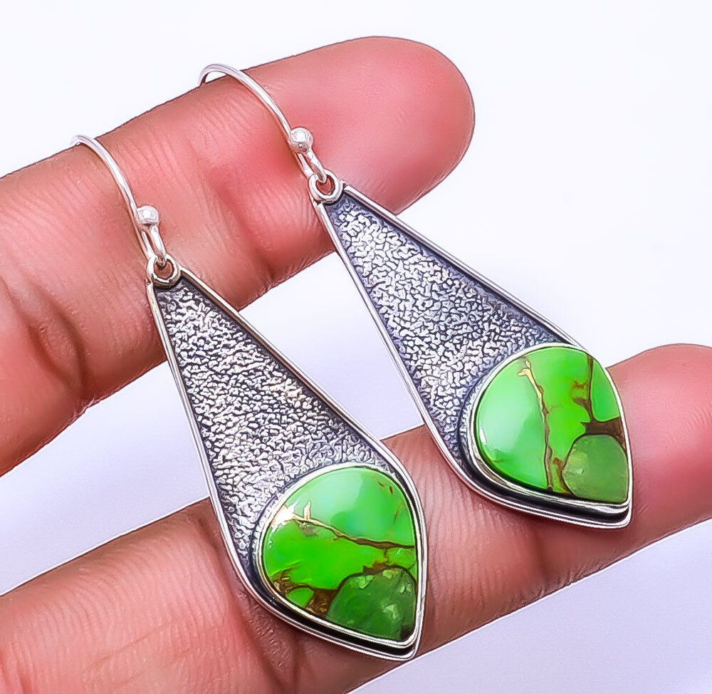 Copper Green Turquoise Designer Handmade 925 Sterling Silver Earring 2.11
