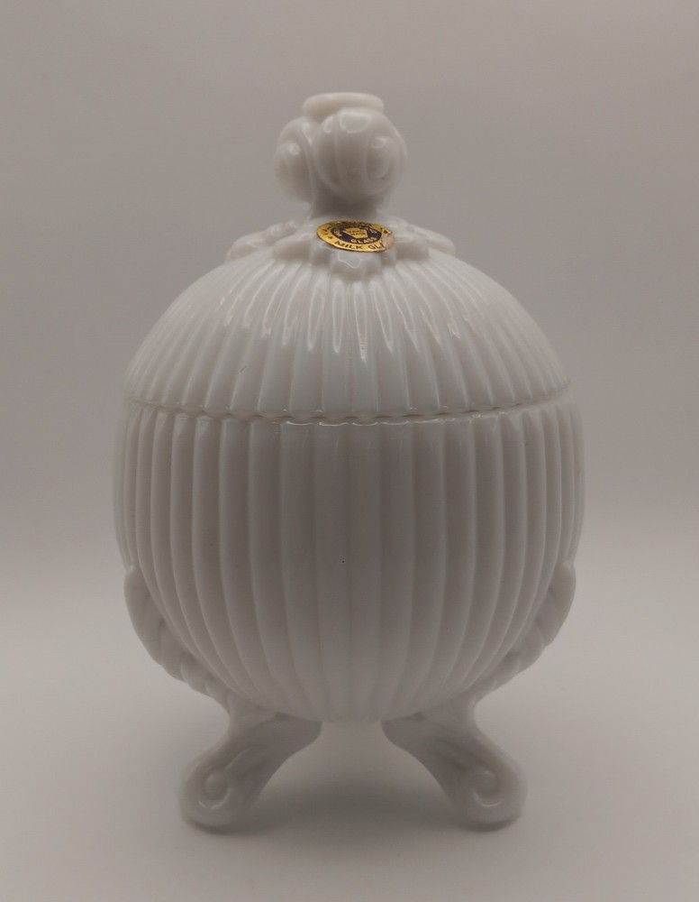 Westmoreland 6.25 Inch Rib Pattern Milk Glass Footed Sugar Bowl With Lid