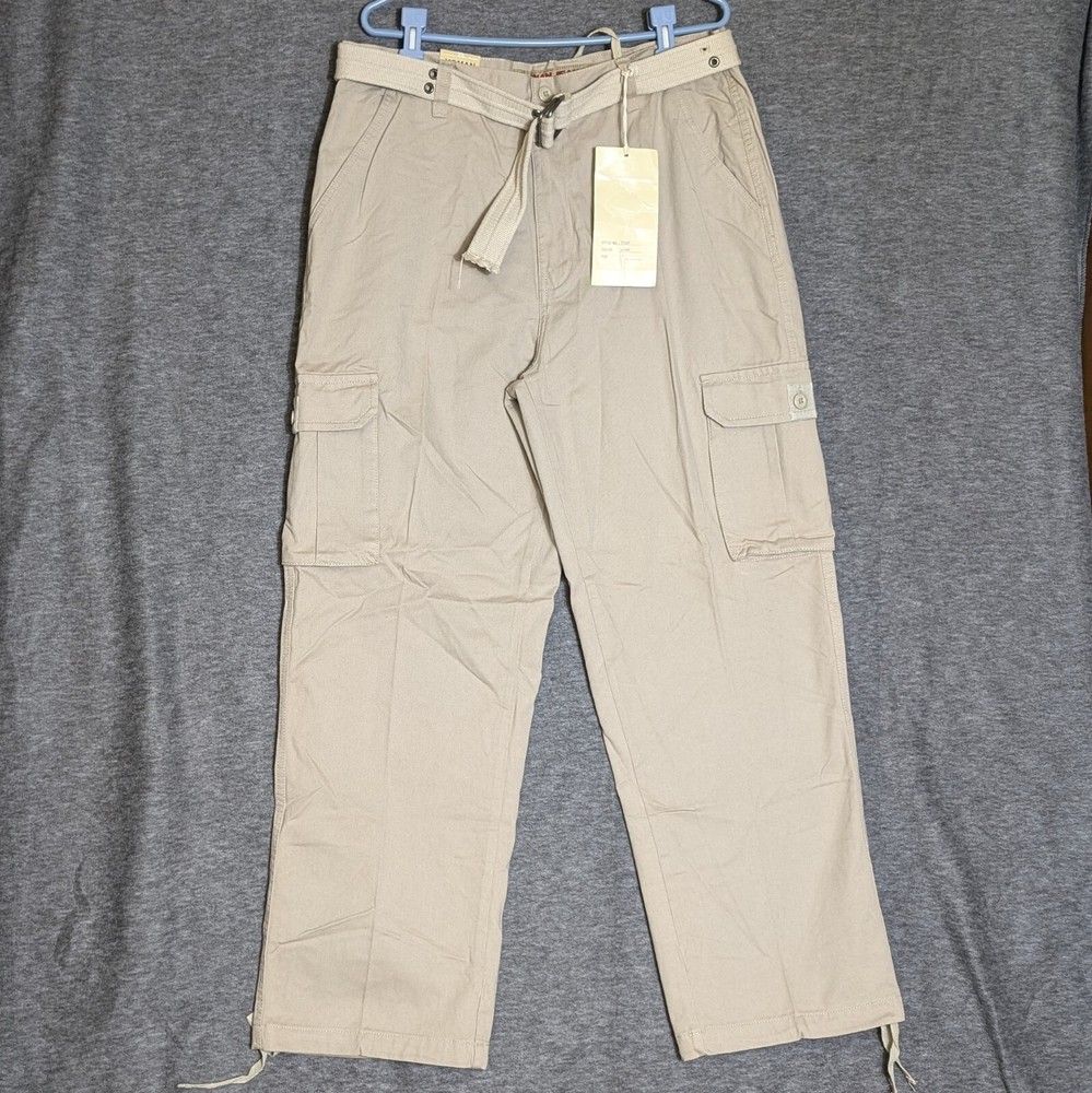 Vintage Koman Cargo Pants 36x30 Khaki Relaxed Straight Belted Y2K Skater Grunge