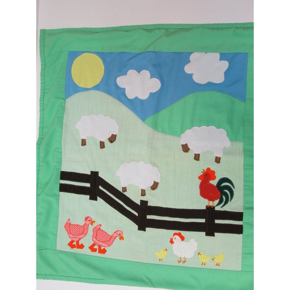 Vintage Hand Sewn Farm Animals Baby Toddler Quilt Blanket Throw Wall Shower gift