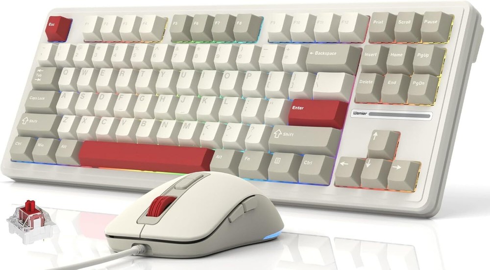 87-Key TKL Retro Gaming Keyboard with USB-C and Mouse Combo M87 Mechanical