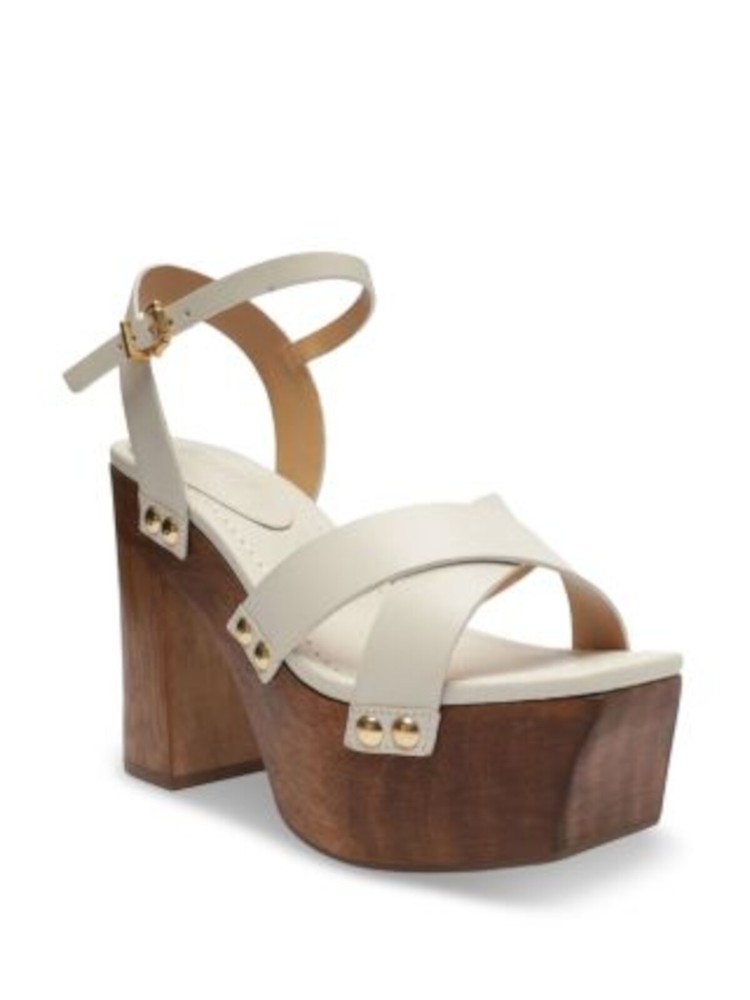 SCHUTZ Womens Beige 2 Inch Platform Gaylah Leather Block Heel Sandal Size 7.5 B