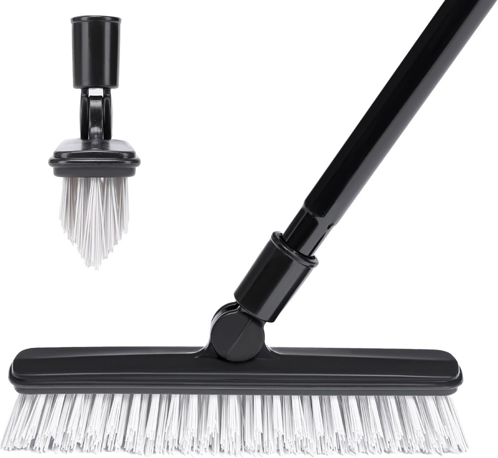 JEHONN 2 Pack Grout Brush with Long Handle 50 Inches, Swivel Floor Black