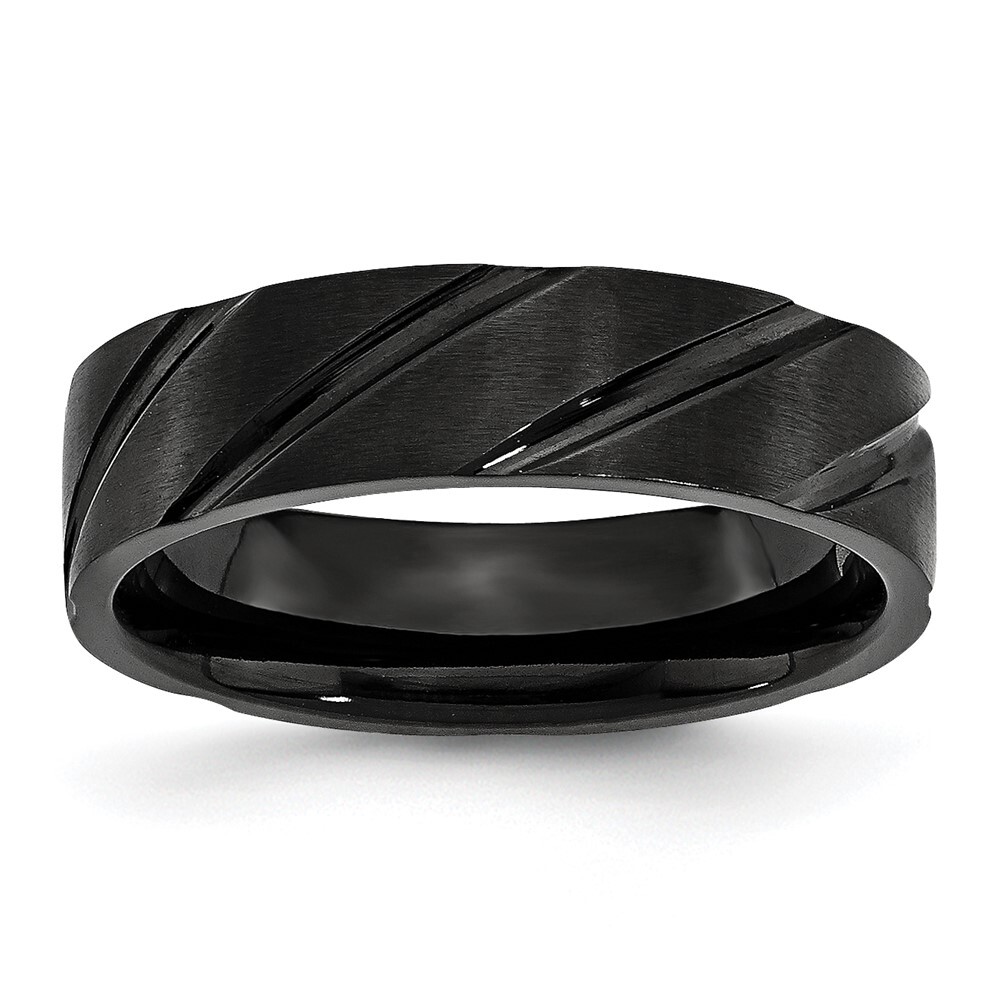 Titanium Brushed and Polished Black IP-plated Swirl Design 6mm Band Ring Size 8