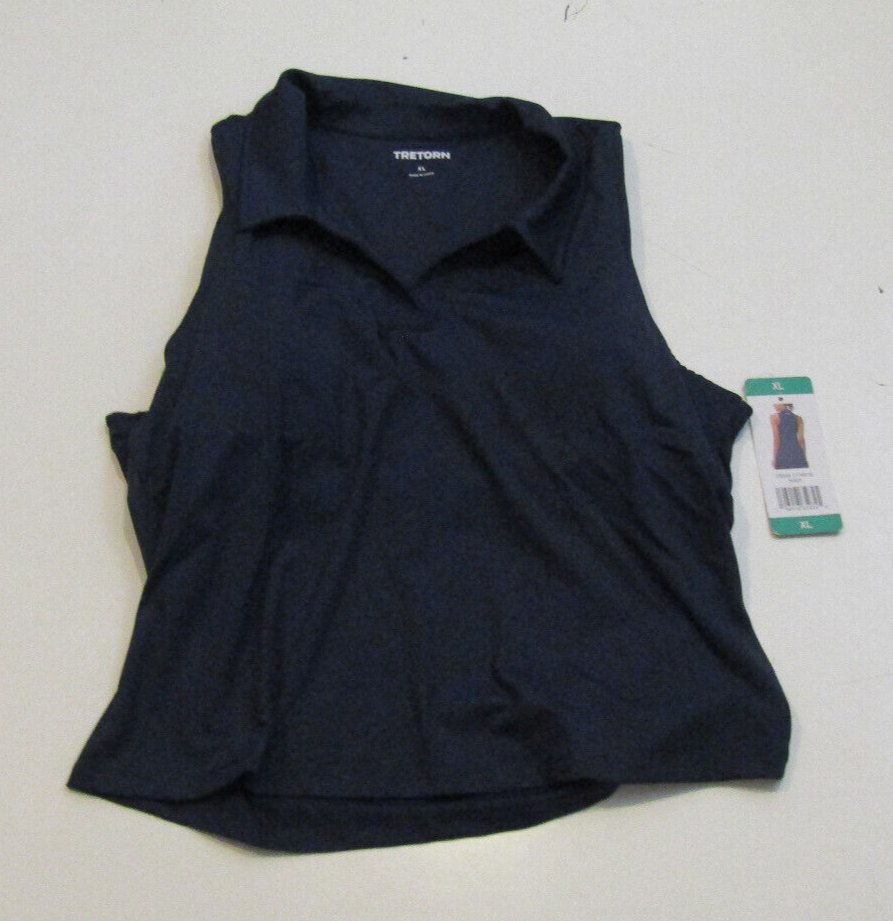 TRETORN Navy Tank Top Collar Built In Shelf Bra Sleeveless Shirt XL Womens