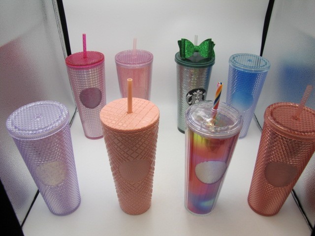 Starbucks Lot of 8 Tumblers (24oz) w Lids & 6 Straws Various Colors