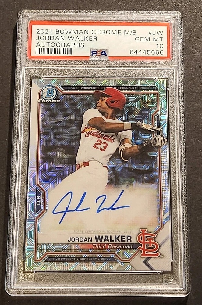 2021 Bowman Chrome Jordan Walker Auto RC Mega Box Mojo Refractor PSA 10 ROOKIE