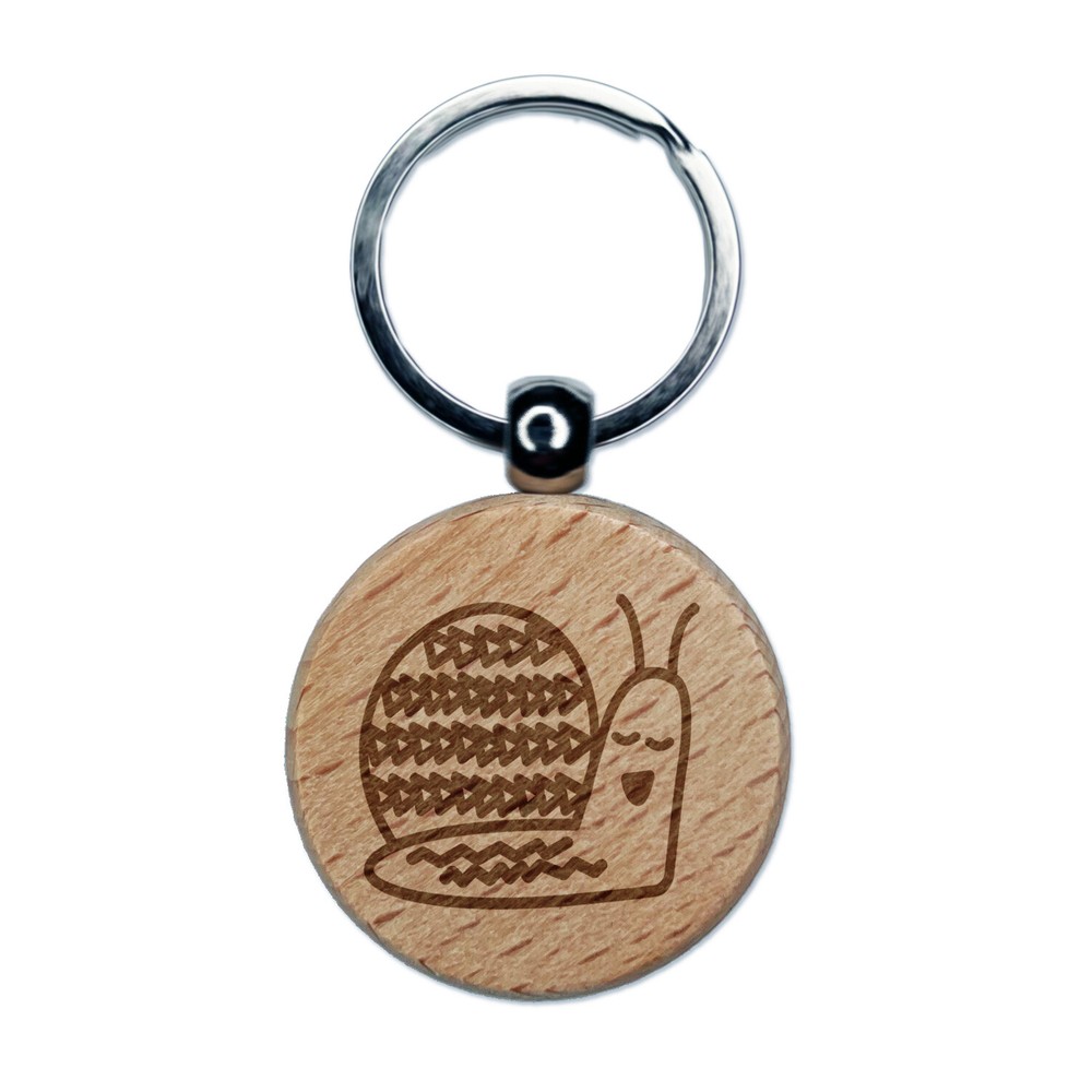 Sleepy Snail Engraved Wood Round Keychain Tag Charm
