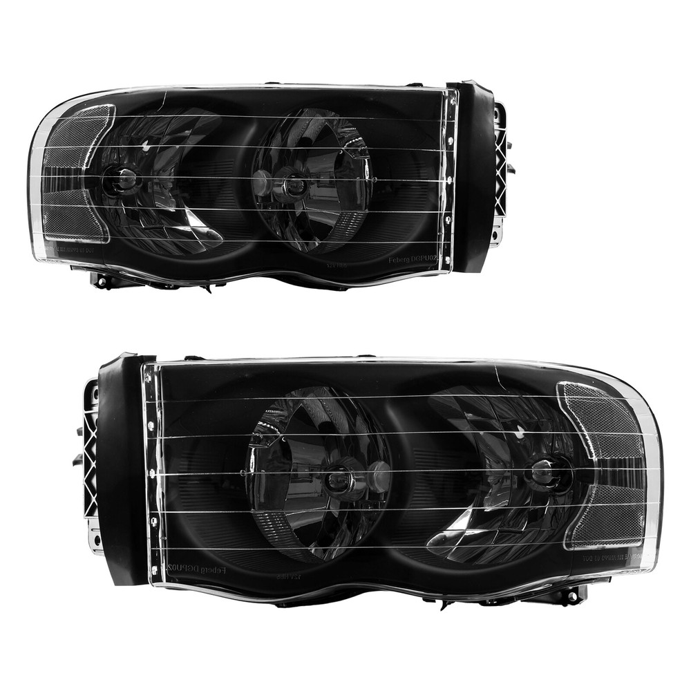 Clear Headlights Headlamps for Dodge Ram 1500 2500 3500 2002-2005 Black Housing