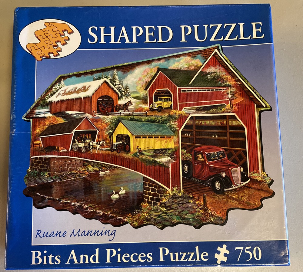 Seasonal Crossings Covered Bridges Shaped Jigsaw Puzzle 750 Pieces Ruane Manning-image