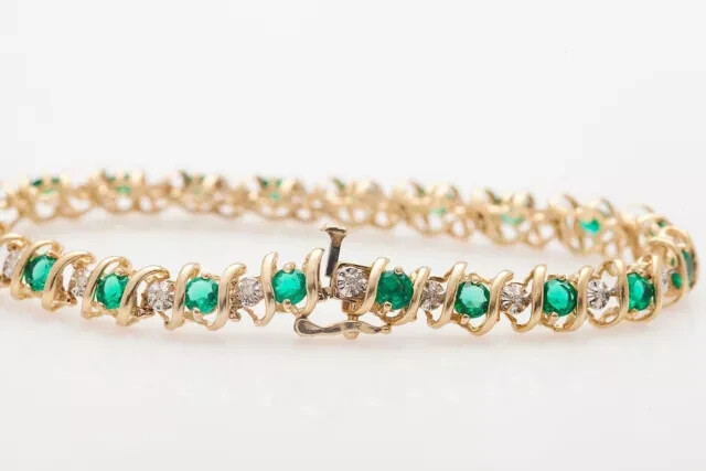 7.00 Ct Round Cut Lab Created Emerald Tennis Bracelet 14k YellowGold Plated 7.5