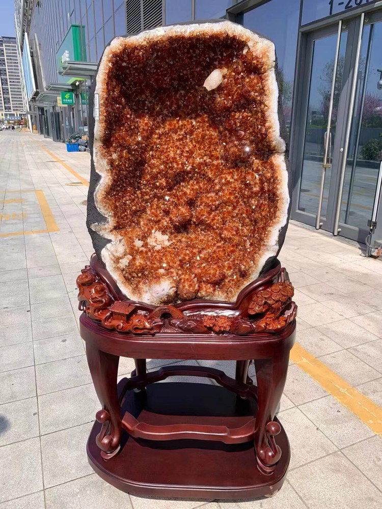 598LB Large High Quality Natural Citrine Quartz Crystal Church Geode Specimen