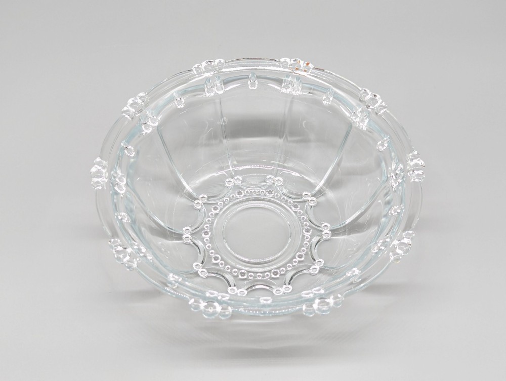Vintage KIG Indonesia 7-inch Clear Glass Beaded Candy Dish Bowl Elegant No Lid
