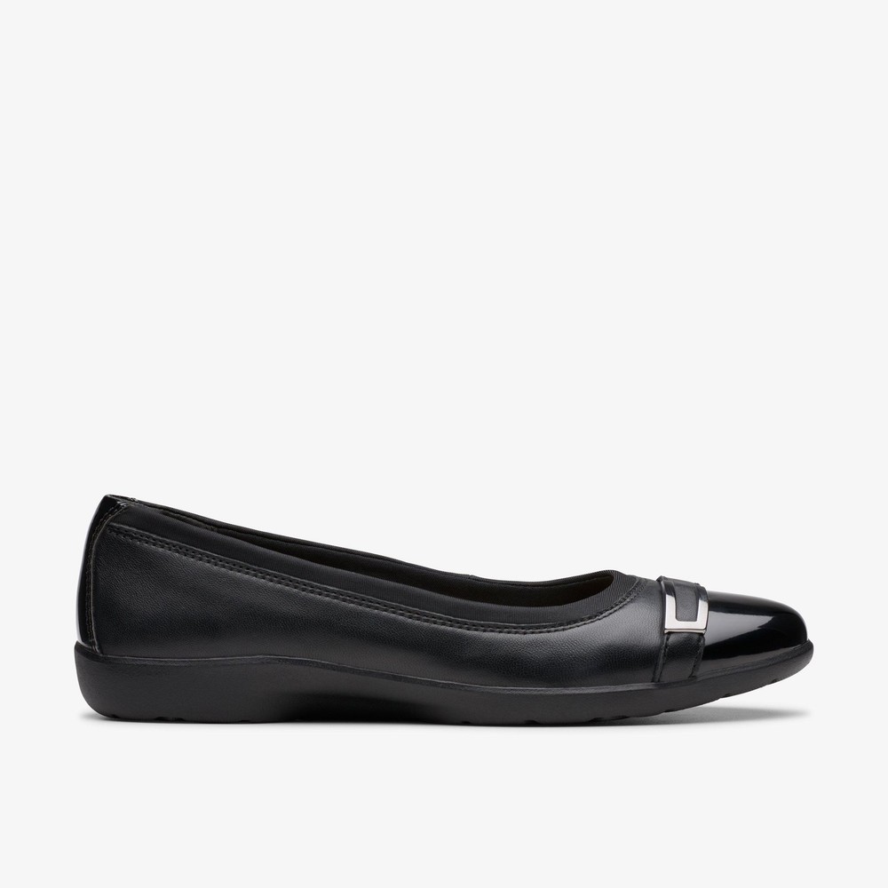Clarks Womens Meadow Rose Black Combination Slip Ons,Ballet Pumps Leather Casual