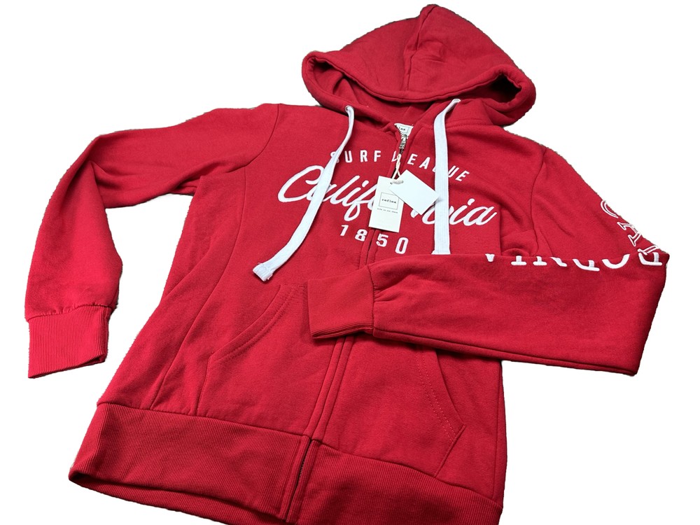 Reflex California Girls Hoodie Full Zip  Long Sleeve Drawstring Pockets Red Med