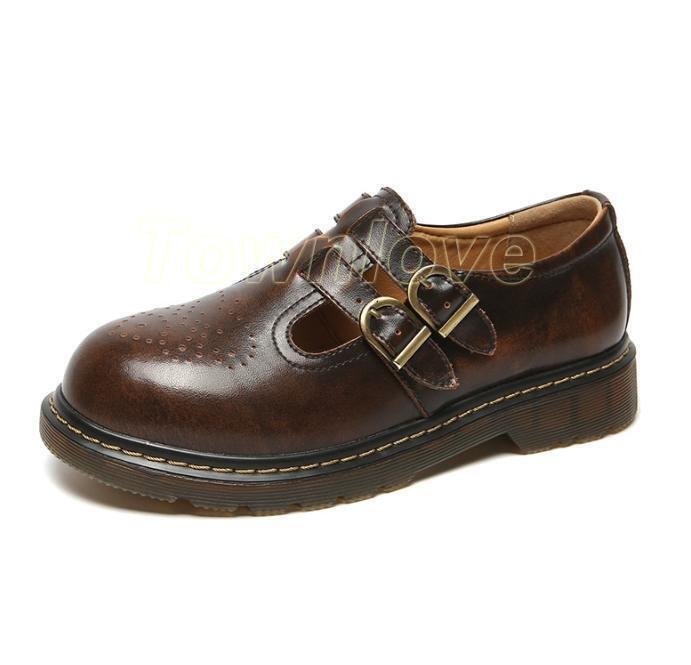 Vintage Mary Jane Shoes Round Toe Japanese Womens Buckle Flats Low Top Shoes