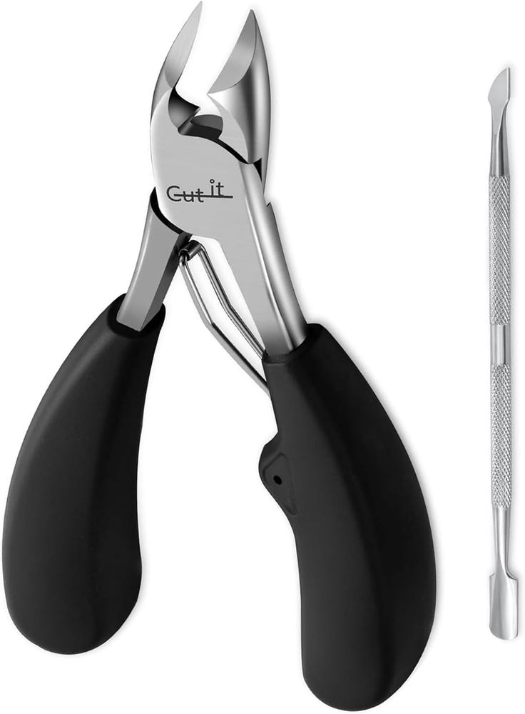 Stainless Steel Wide Jaw Toenail Clipper with Cuticle Pusher and Curved Blade