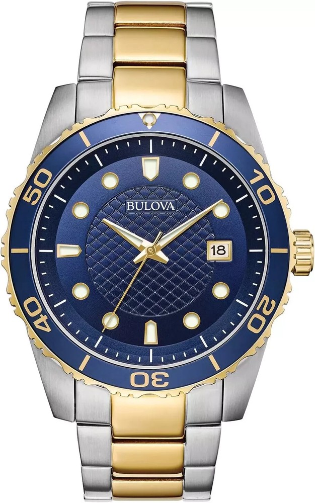 Bulova 98A200 Gold & Silver Tone Stainless St. Dive Style Blue Dial Men's Watch