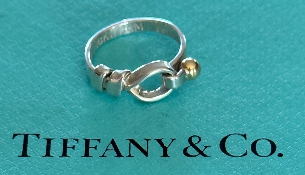 Tiffany & Co. Hook & Eye  Ring  Sterling Silver 925  & 18k Gold Size 7 US