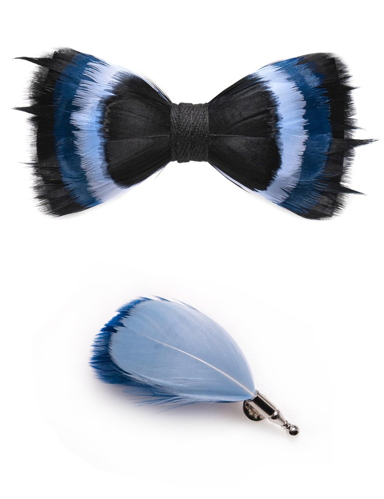 Handmade Feather Pre-tied Bow tie and Brooch Sets for Men (41)