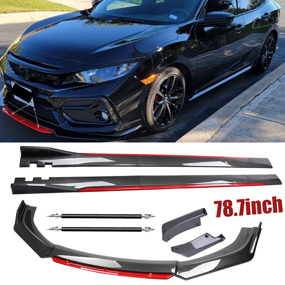 Carbon Fiber Style Red Front Lip Side Skirts for Honda Civic Si EX