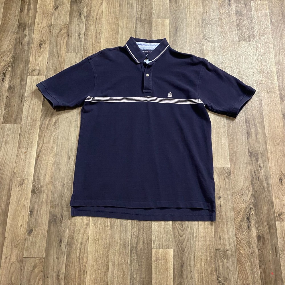 Tommy Hilfiger Classic Navy Blue Polo Shirt White Stripes Men's XL