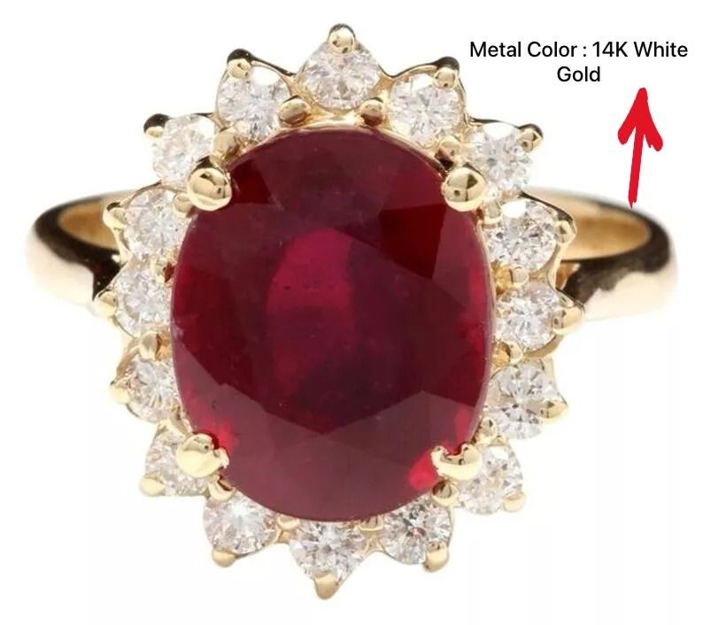 Women's Halo Ring For Wife Gift 3CT Oval Natural Ruby & Diamond 14k White Gold