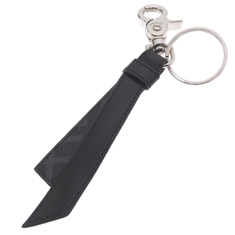 RARE FENDI Zucchino Bag Charm Key Holder PVC Black 7AP060AGRAF1G8G