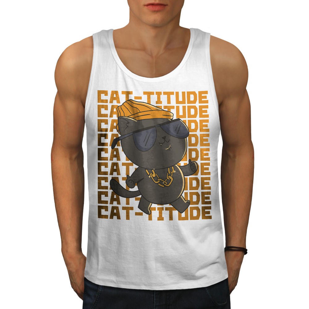 Wellcoda Cat-Titude Cool Sassy Cat Lover Attitude Mens Tank Top