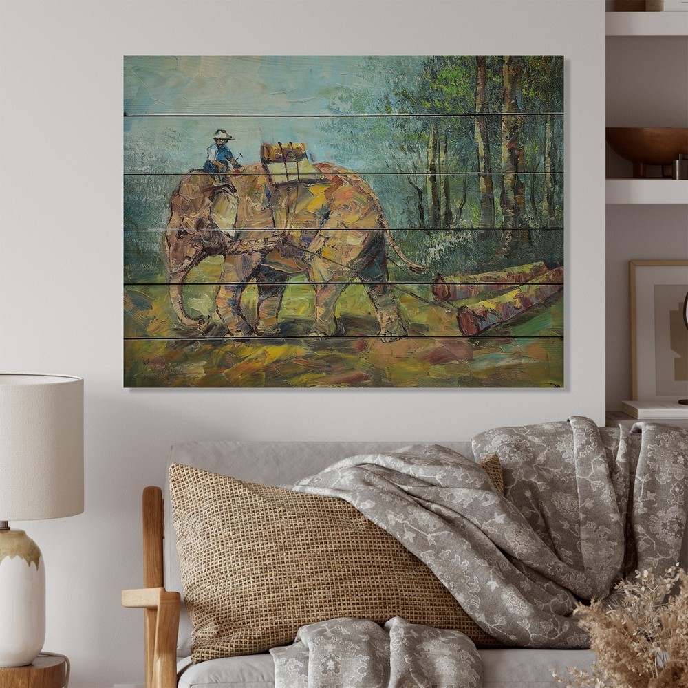 Designart 'Vintage Asian Elephant Wildside Life' Vintage