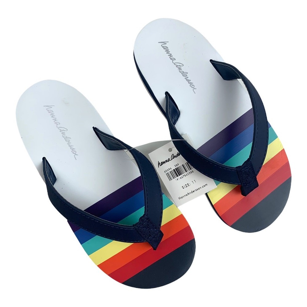 NWT Hanna Andersson Bright Basics Rainbow Flip Flops for Kids Size 11